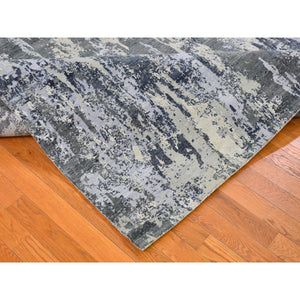 8'2"x10'2" Abstract Design Wool And Pure Silk Denser Weave Charcoal Gray Persian Knot Hand Knotted Oriental Rug FWR400446