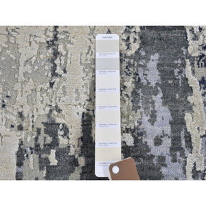 8'2"x10'2" Abstract Design Wool And Pure Silk Denser Weave Charcoal Gray Persian Knot Hand Knotted Oriental Rug FWR400446