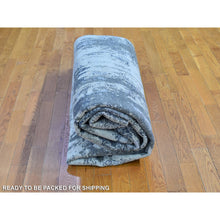 Load image into Gallery viewer, 8&#39;2&quot;x10&#39;2&quot; Abstract Design Wool And Pure Silk Denser Weave Charcoal Gray Persian Knot Hand Knotted Oriental Rug FWR400446