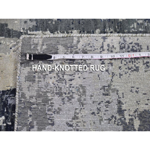 8'2"x10'2" Abstract Design Wool And Pure Silk Denser Weave Charcoal Gray Persian Knot Hand Knotted Oriental Rug FWR400446