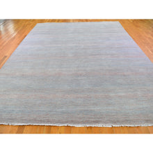 Load image into Gallery viewer, 10&#39;x14&#39;2&quot; Silver Blue With Touches Of Peach Grass Design Wool And Silk Hand Knotted Oriental Rug FWR400464