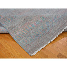 Load image into Gallery viewer, 10&#39;x14&#39;2&quot; Silver Blue With Touches Of Peach Grass Design Wool And Silk Hand Knotted Oriental Rug FWR400464