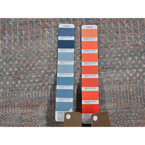 10'x14'2" Silver Blue With Touches Of Peach Grass Design Wool And Silk Hand Knotted Oriental Rug FWR400464