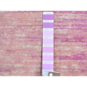 3'1"x5'4" Hand Knotted Pink Thick And Plush Organic Wool Only Horizontal Ombre Design Oriental Rug FWR400512