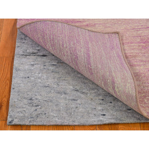 3'1"x5'4" Hand Knotted Pink Thick And Plush Organic Wool Only Horizontal Ombre Design Oriental Rug FWR400512