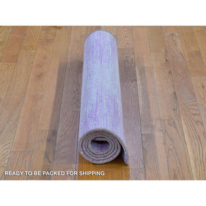3'1"x5'4" Hand Knotted Pink Thick And Plush Organic Wool Only Horizontal Ombre Design Oriental Rug FWR400512