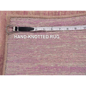 3'1"x5'4" Hand Knotted Pink Thick And Plush Organic Wool Only Horizontal Ombre Design Oriental Rug FWR400512