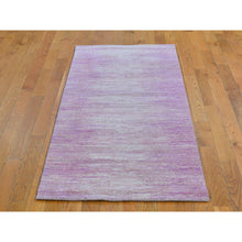 Load image into Gallery viewer, 2&#39;6&quot;x6&#39;2&quot; Pink with Touches of Ivory Zero Pile Natural Wool Only Horizontal Ombre Design Runner Hand Knotted Oriental Rug FWR400518