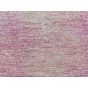 2'6"x6'2" Pink with Touches of Ivory Zero Pile Natural Wool Only Horizontal Ombre Design Runner Hand Knotted Oriental Rug FWR400518