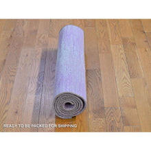 Load image into Gallery viewer, 2&#39;6&quot;x6&#39;2&quot; Pink with Touches of Ivory Zero Pile Natural Wool Only Horizontal Ombre Design Runner Hand Knotted Oriental Rug FWR400518