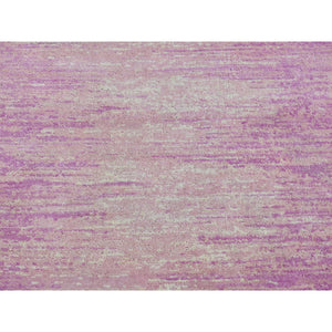 2'7"x8'5" Pink Thick And Plush Organic Wool Only Horizontal Ombre Design Hand Knotted Runner Oriental Rug FWR400560