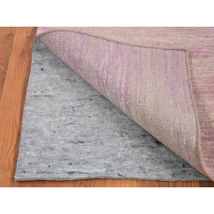 2'7"x8'5" Pink Thick and Plush Organic Wool Only Horizontal Ombre Design Hand Knotted Runner Oriental Rug FWR400560
