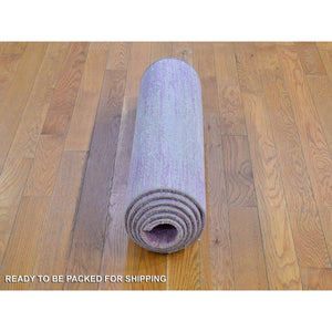 2'7"x8'5" Pink Thick and Plush Organic Wool Only Horizontal Ombre Design Hand Knotted Runner Oriental Rug FWR400560