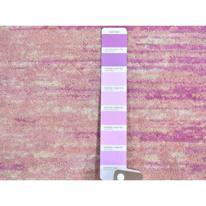 3'1"x5'5" Hand Knotted Pink Thick And Plush Organic Wool Only Horizontal Ombre Design Oriental Rug FWR400572