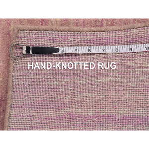 3'1"x5'5" Hand Knotted Pink Thick And Plush Organic Wool Only Horizontal Ombre Design Oriental Rug FWR400572