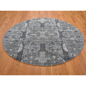 6'1"x6'1" Gray Wool And Pure Silk Jewellery Design Hand Knotted Round Oriental Rug FWR400668