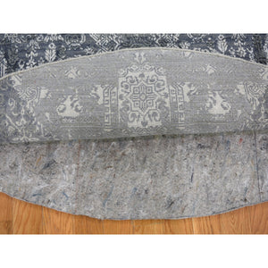 6'1"x6'1" Gray Wool And Pure Silk Jewellery Design Hand Knotted Round Oriental Rug FWR400668