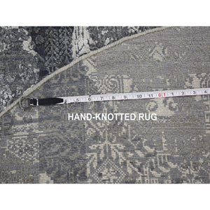 6'1"x6'1" Gray Wool And Pure Silk Jewellery Design Hand Knotted Round Oriental Rug FWR400668