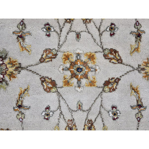 4'x6' Ivory Rajasthan Half Wool And Half Silk Floral Design Thick And Plush Hand Knotted Oriental Rug FWR400674