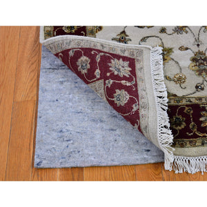 4'x6' Ivory Rajasthan Half Wool And Half Silk Floral Design Thick And Plush Hand Knotted Oriental Rug FWR400674