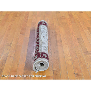 4'x6' Ivory Rajasthan Half Wool And Half Silk Floral Design Thick And Plush Hand Knotted Oriental Rug FWR400674