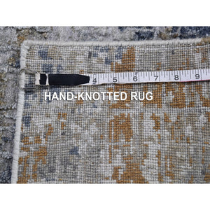 2'6"x4'1" Wool Denser Weave Persian Knot Hand Knotted Silver Abstract Design Scatter Size Oriental Rug FWR400746