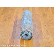 Load image into Gallery viewer, 2&#39;6&quot;x10&#39;3&quot; Silver Blue Abstract Design Wool Denser Weave Persian Knot Hand Knotted Runner Oriental Rug FWR400752
