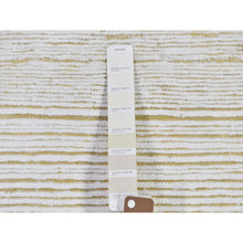 Load image into Gallery viewer, 4&#39;1&quot;x10&#39;2&quot; Ivory Silk With Textured Wool Tone On Tone Striae Design Hand Knotted Hi-low Pile Wide Runner Oriental Rug FWR400782
