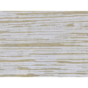 12'x12' Striae Design Hand Knotted Ivory Silk with Textured Wool Tone on Tone Hi-Low Pile Round Oriental Rug FWR400788