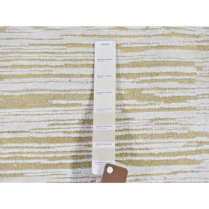 12'x12' Striae Design Hand Knotted Ivory Silk with Textured Wool Tone on Tone Hi-Low Pile Round Oriental Rug FWR400788