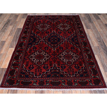 Load image into Gallery viewer, 3&#39;10&quot;x6&#39; Chili Red, Afghan Khamyab with Geometric Medallions Design, Hand Knotted, Pure Wool, Vegetable Dyes, Oriental Rug FWR4002