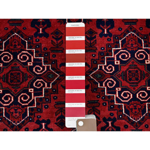3'10"x6' Chili Red, Afghan Khamyab with Geometric Medallions Design, Hand Knotted, Pure Wool, Vegetable Dyes, Oriental Rug FWR4002