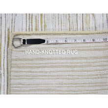 Load image into Gallery viewer, 4&#39;2&quot;x12&#39; Ivory Silk With Textured Wool Tone On Tone Striae Design Hand Knotted Hi-low Pile Wide Runner Oriental Rug FWR400818