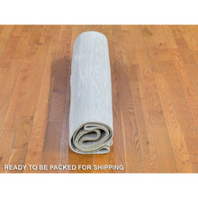 Load image into Gallery viewer, 4&#39;2&quot;x12&#39; Ivory Silk With Textured Wool Tone On Tone Striae Design Hand Knotted Hi-low Pile Wide Runner Oriental Rug FWR400818