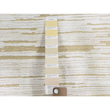 Load image into Gallery viewer, 2&#39;6&quot;x12&#39; Ivory Silk With Textured Wool Tone On Tone Striae Design Hand Knotted Hi-low Pile Runner Oriental Rug FWR400836