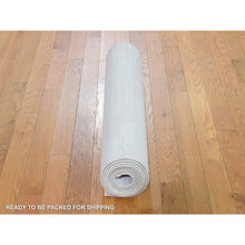 Load image into Gallery viewer, 2&#39;6&quot;x12&#39; Ivory Silk With Textured Wool Tone On Tone Striae Design Hand Knotted Hi-low Pile Runner Oriental Rug FWR400836