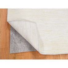 Load image into Gallery viewer, 3&#39;1&quot;x5&#39;1&quot; Ivory Silk With Textured Wool Tone On Tone Striae Design Hand Knotted Hi-low Pile Oriental Rug FWR400842