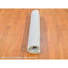Load image into Gallery viewer, 4&#39;3&quot;x6&#39;1&quot; Ivory Silk With Textured Wool Tone On Tone Striae Design Hand Knotted Hi-low Pile Oriental Rug FWR400848
