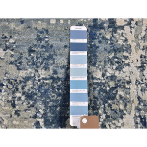 3'1"x5'1" Blue Oceanic Abstract Design Hi-low Pile Wool and Pure Silk Denser Weave Hand Knotted Oriental Rug FWR400890