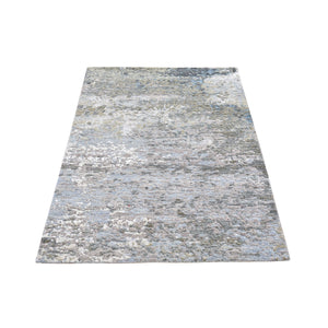 3'1"x5'1" Silver Abstract Design Wool Denser Weave Persian Knot Hand Knotted Oriental Rug FWR400914