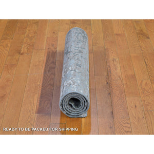 3'1"x5'1" Silver Abstract Design Wool Denser Weave Persian Knot Hand Knotted Oriental Rug FWR400914