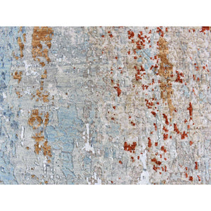 3'2"x5'5" Gray Hi-Low Pile Abstract Design Wool Hand Knotted Persian Knot Oriental Rug FWR400920
