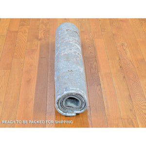 3'2"x5'5" Gray Hi-Low Pile Abstract Design Wool Hand Knotted Persian Knot Oriental Rug FWR400920