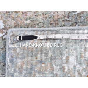 3'2"x5'5" Gray Hi-Low Pile Abstract Design Wool Hand Knotted Persian Knot Oriental Rug FWR400920