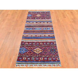 2'8"x8'3" Red Super Kazak Khorjin Design With Colorful Tassels Pure Wool Hand Knotted Wide Runner Oriental Rug FWR400968