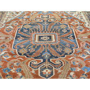 9'5"x12'7" Terracotta Antique Persian Heriz Good Condition Serrated Leaf Design Natural Wool Clean Hand Knotted Oriental Rug FWR401034
