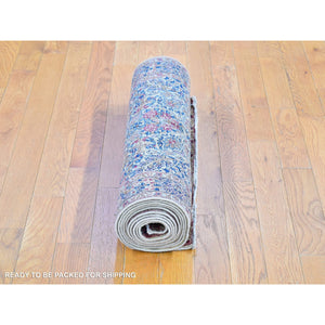2'8"x11'6" Ivory Antique Persian Kerman Runner Good Condition Multicolor Flower And Vase Design Organic Wool Hand Knotted Oriental Rug FWR401040