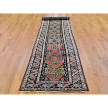 Load image into Gallery viewer, 3&#39;1&quot;x14&#39;3&quot; Green Antique Caucasian Wide Runner High KPSI, Good Condition with Hand Knotted Chocolate Brown Pure Wool Oriental Rug FWR401052