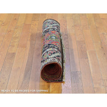 Load image into Gallery viewer, 3&#39;1&quot;x14&#39;3&quot; Green Antique Caucasian Wide Runner High KPSI, Good Condition with Hand Knotted Chocolate Brown Pure Wool Oriental Rug FWR401052