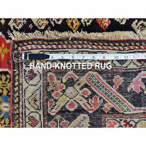 3'1"x14'3" Green Antique Caucasian Wide Runner High KPSI, Good Condition with Hand Knotted Chocolate Brown Pure Wool Oriental Rug FWR401052